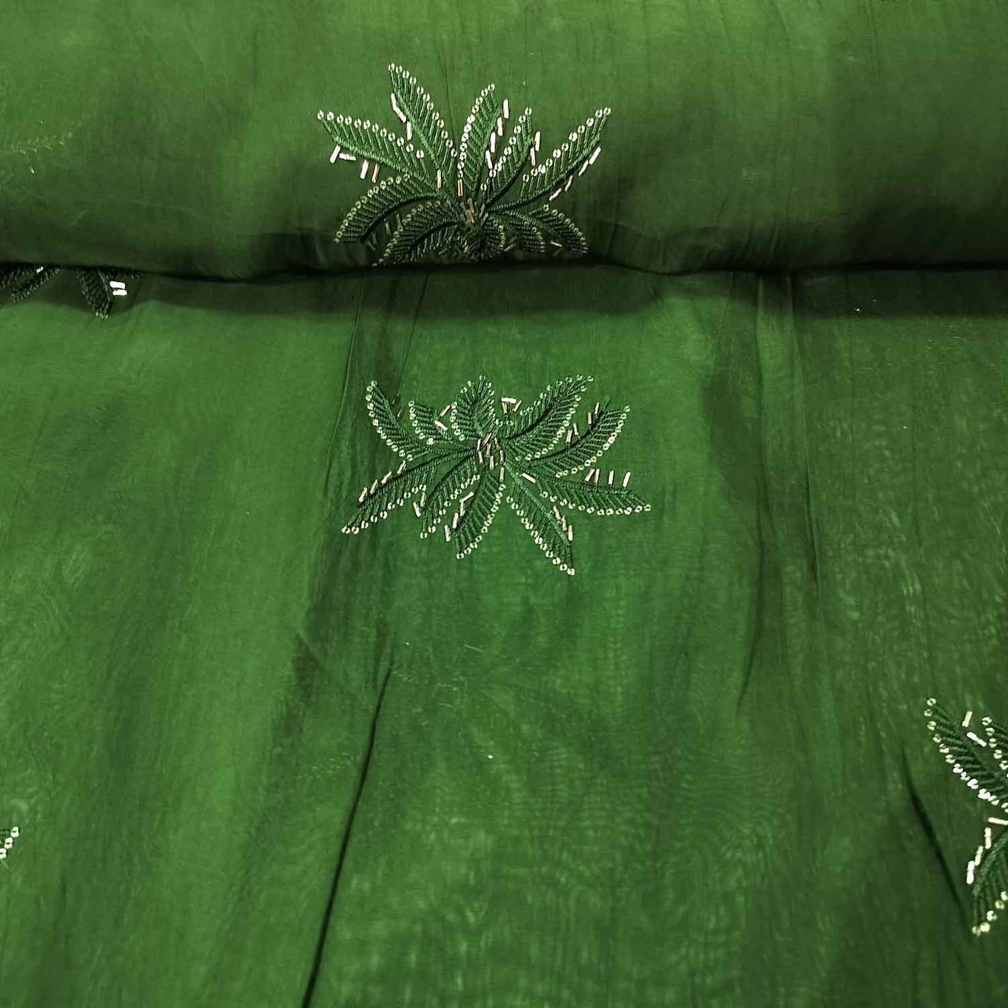 Olive Green Cutdana Embroidery Organza Fabric SD-20834