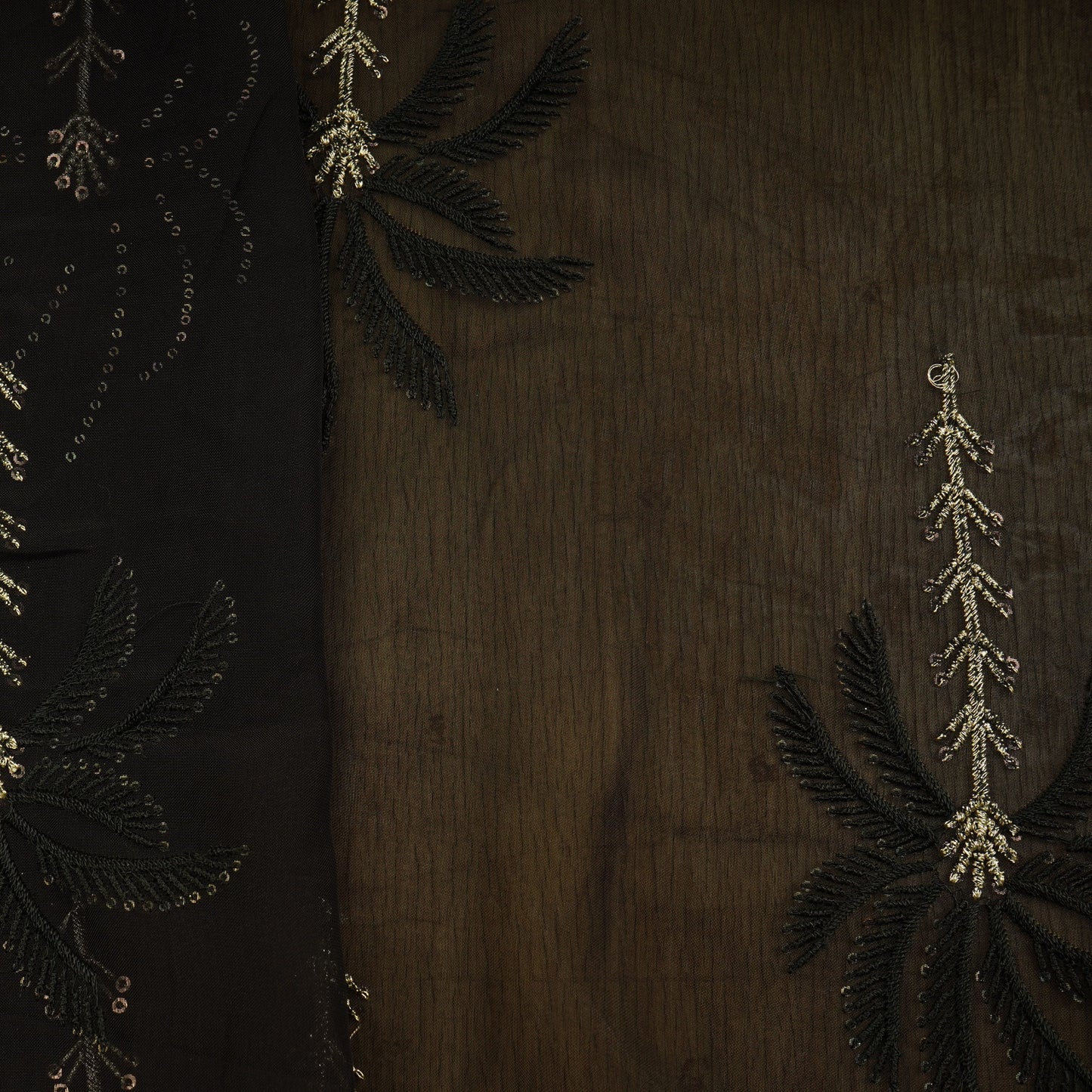 Black Thread Sequins Embroidery Organza Fabric 20861