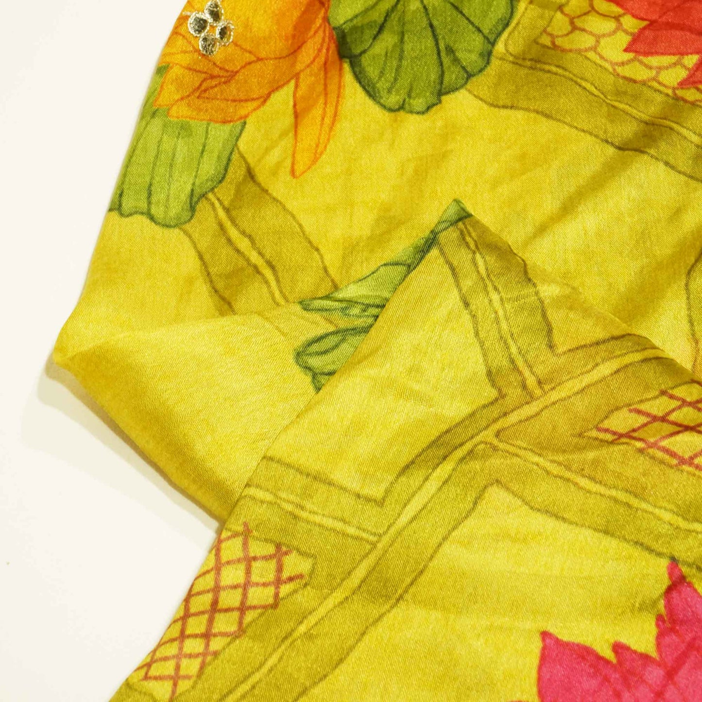 Green Floral Embroidery Tissue Silk Fabric 3302 GT-20864