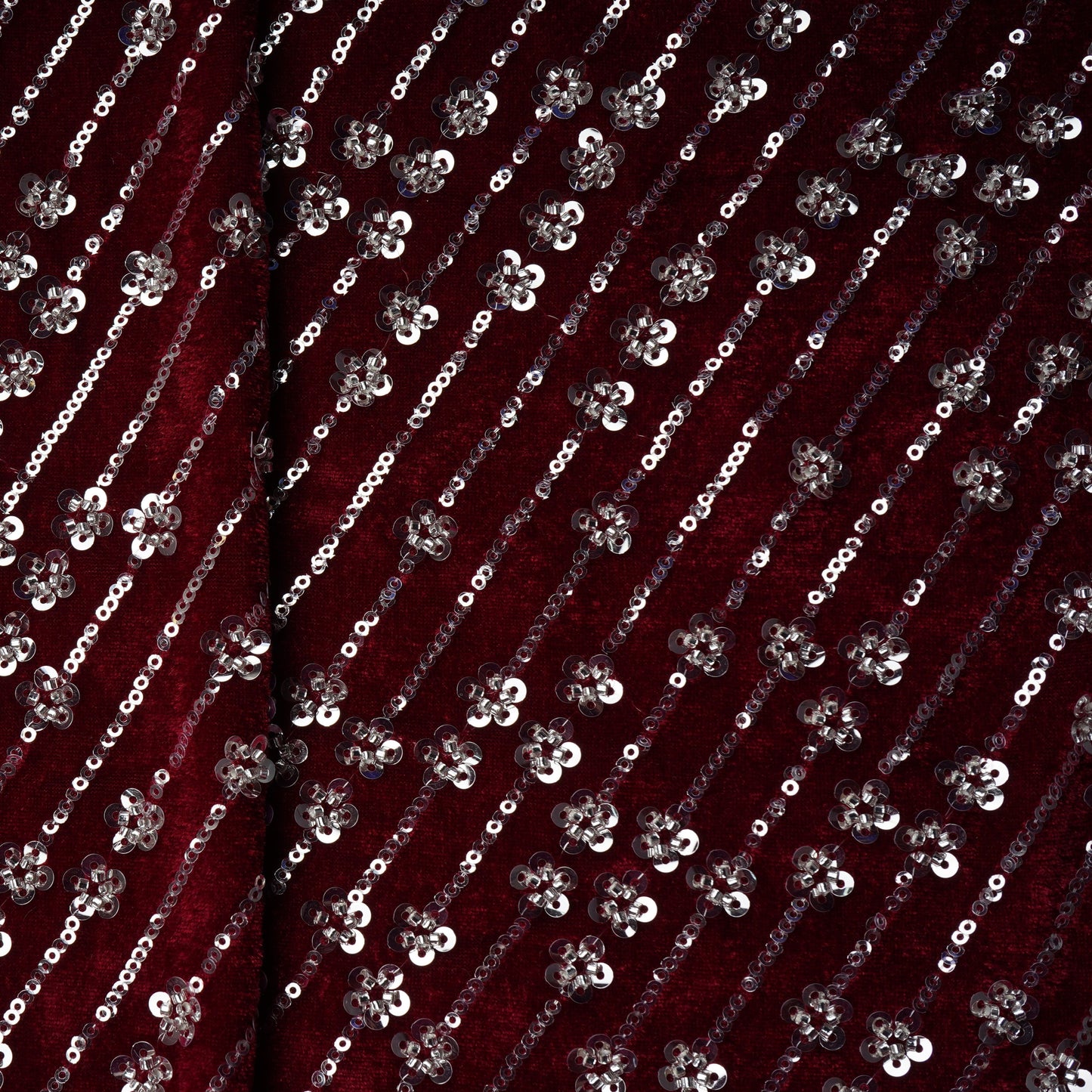 Red Cutdana Sequins Embroidery Velvet Fabric 20883