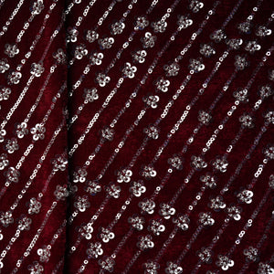 Red Cutdana Sequins Embroidery Velvet Fabric 20883