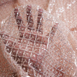 Beige Cutdana & Pearl Embroidery Net Fabric 20890 - TradeUNO