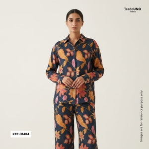 Midnight Blue Chintz floral print Bemberg Modal Silk Fabric KTP-31404 - TradeUNO