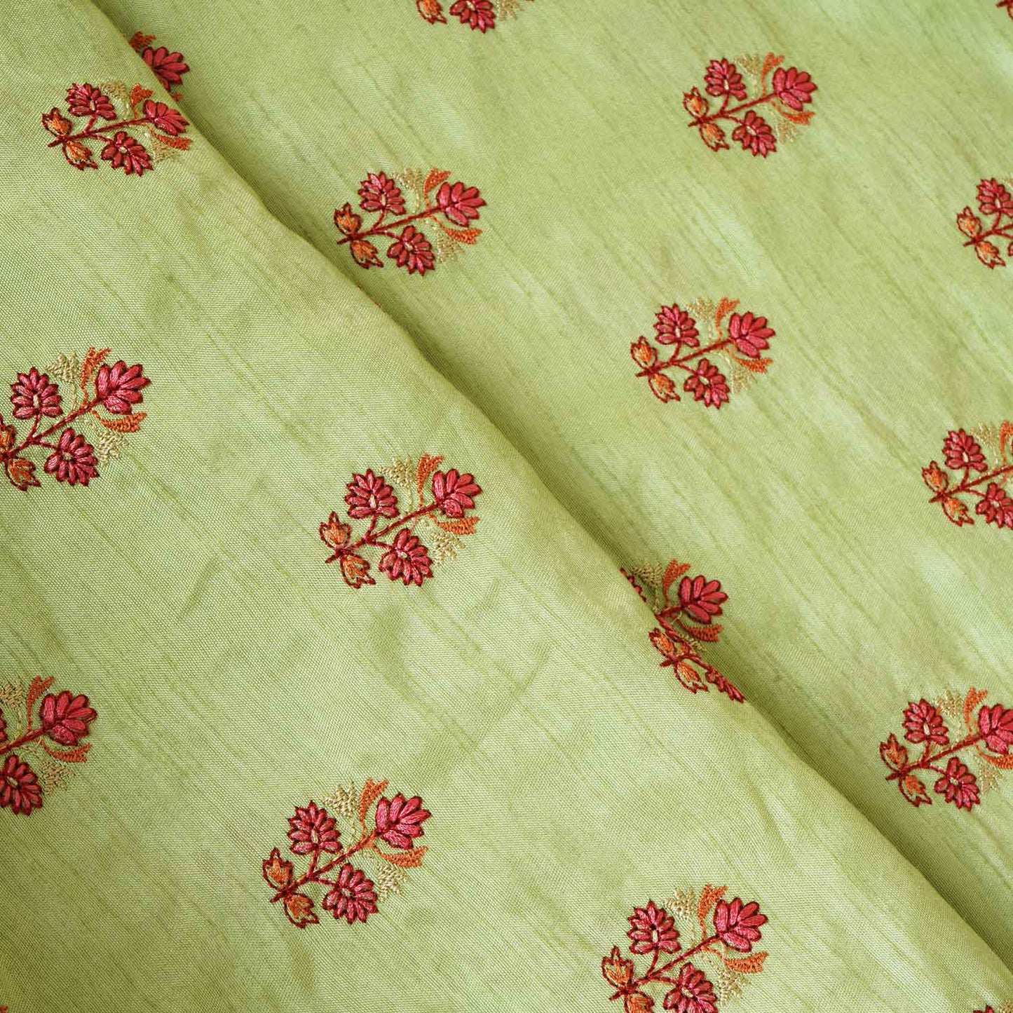 Pista Green Kashmiri Embroidery Raw Silk Fabric RA-28210