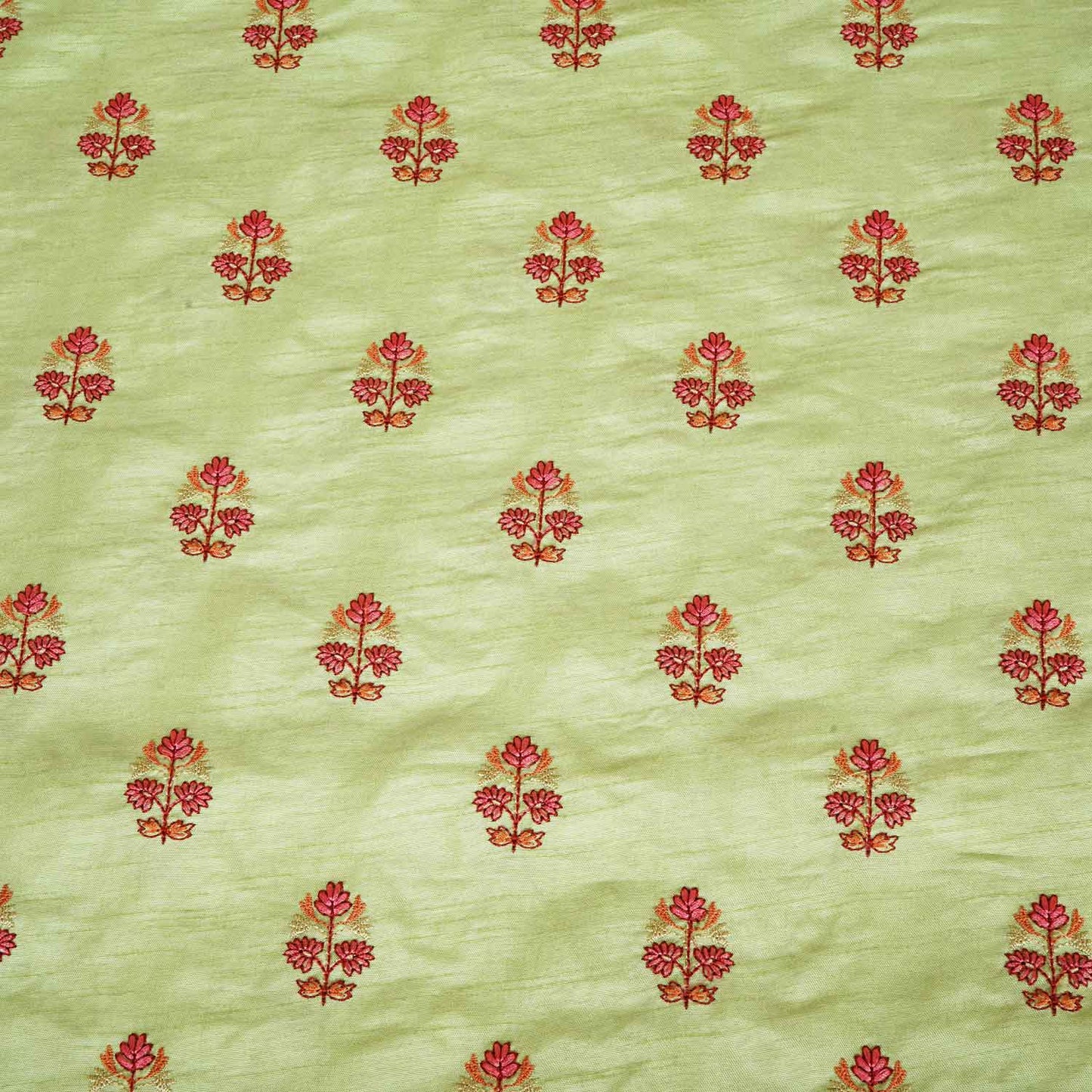 Pista Green Kashmiri Embroidery Raw Silk Fabric RA-28210
