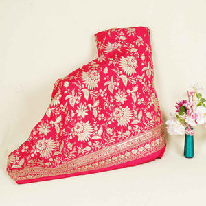 Hot Pink Sabyasachi Zari Embroidery Raw Silk Fabric DR-28212 - TradeUNO
