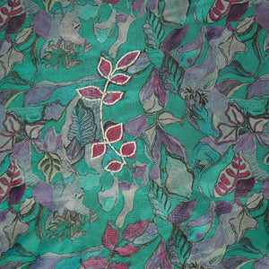 Sky Blue Cutdana & Pearl Floral Print Pure Tissue Fabric 21272