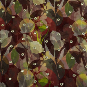 Maroon Floral Print Mirror Embroidery Organza Fabric 3001 MTF-21296