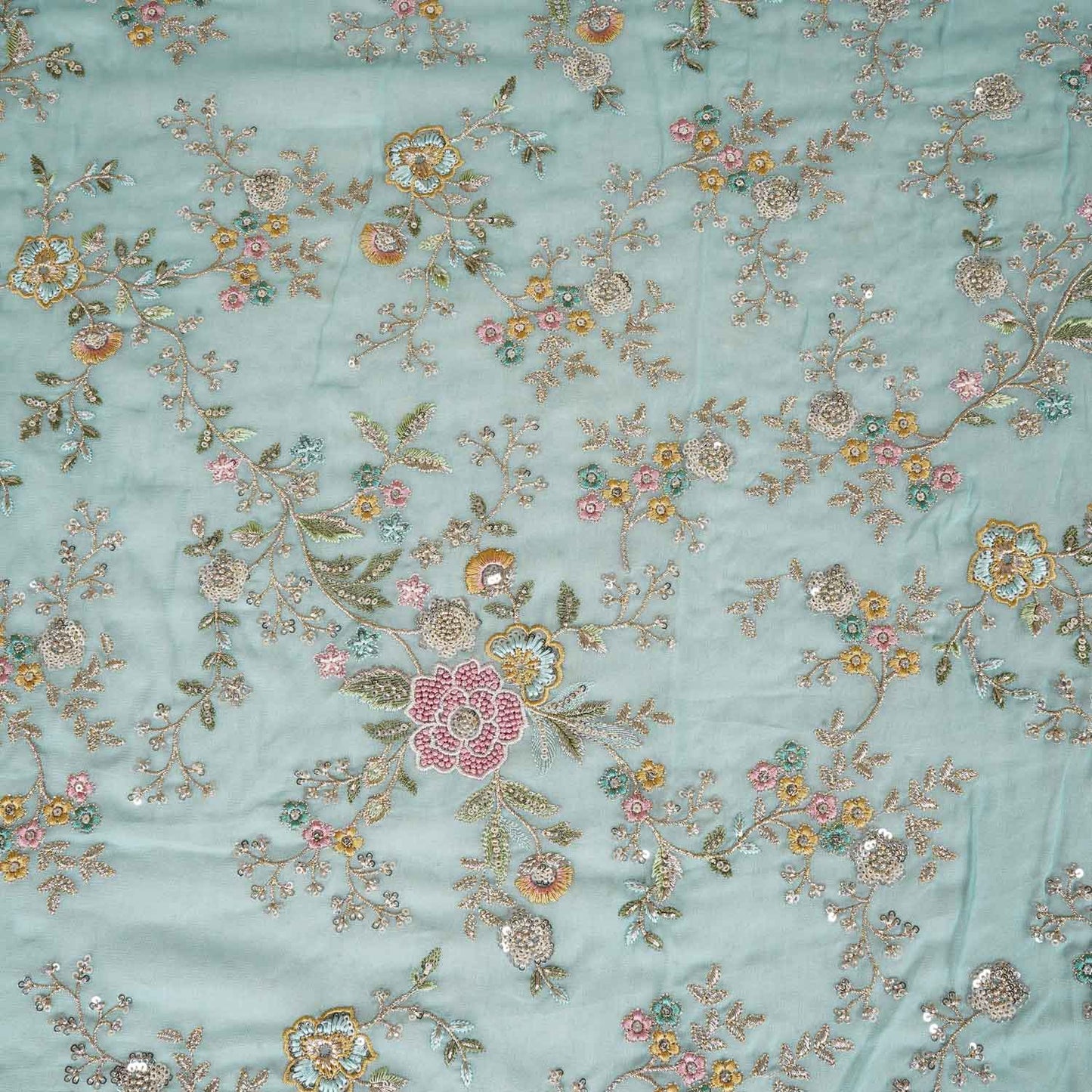 Blue French knot Thread Embroidery Georgette Fabric RA-28214