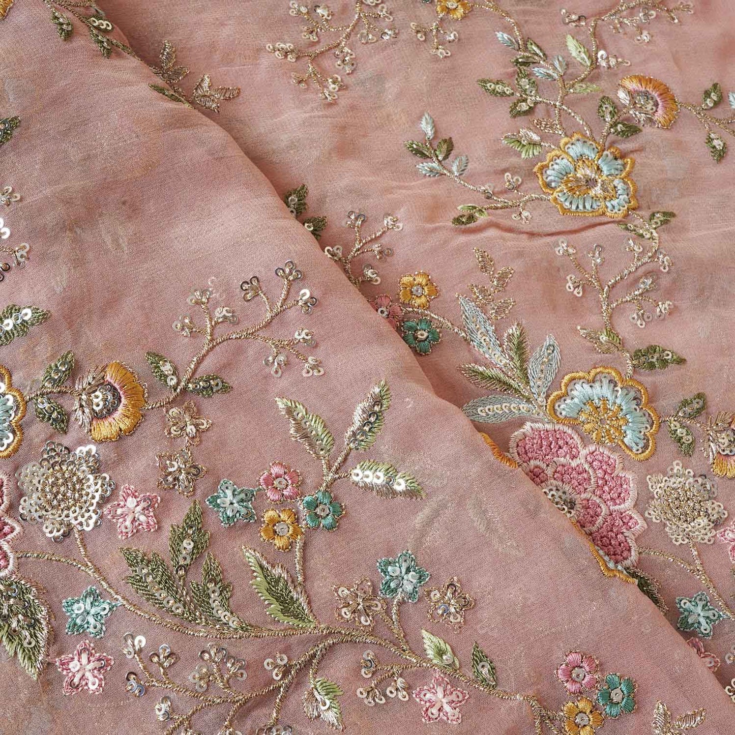 Pink French knot Thread Embroidery Georgette Fabric RA-28215