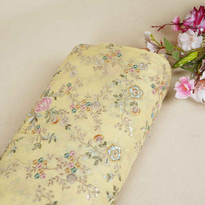 Yellow French knot Thread Embroidery Georgette Fabric RA-28216 - TradeUNO