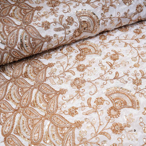 White Floral Zari Embroidery Dyeable Crepe Fabric AC-29216 - TradeUNO