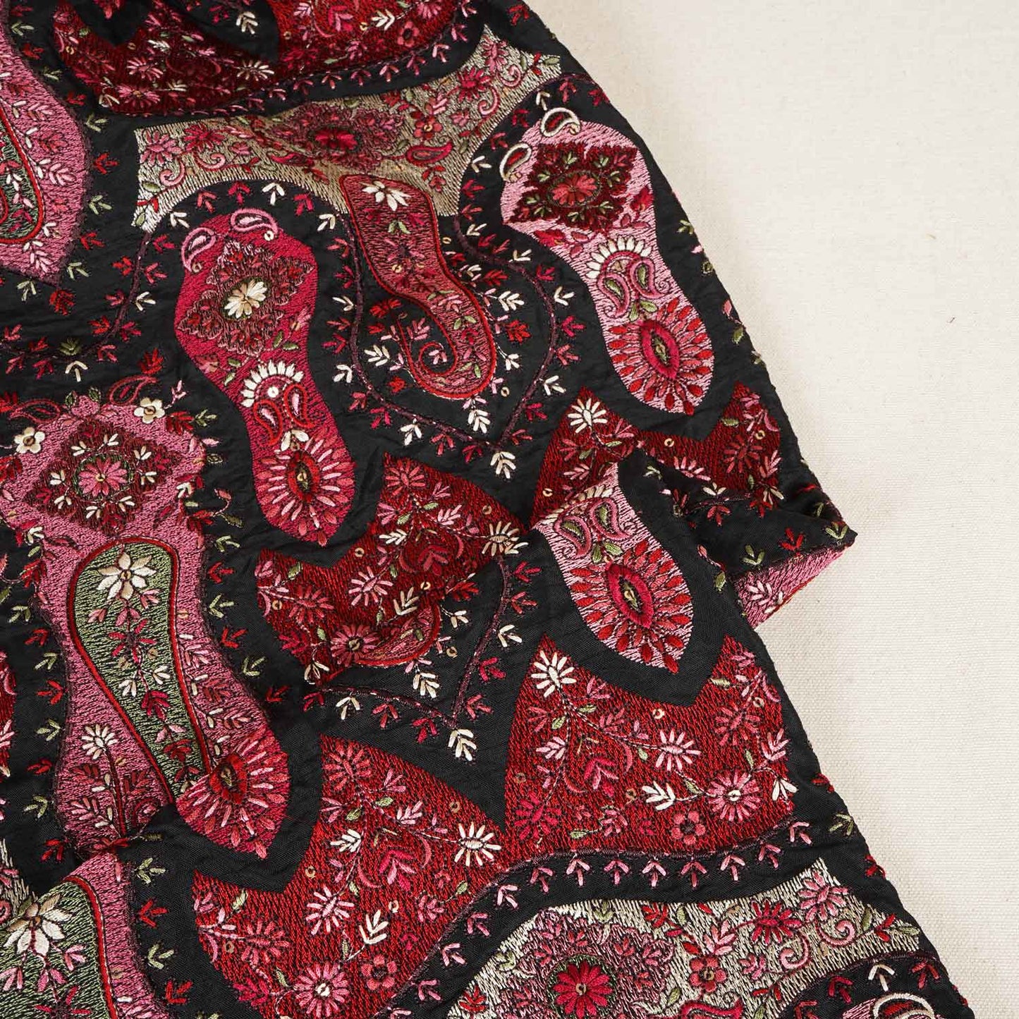 Black Kashmiri Embroidery Raw Silk Fabric DRAJ-28217