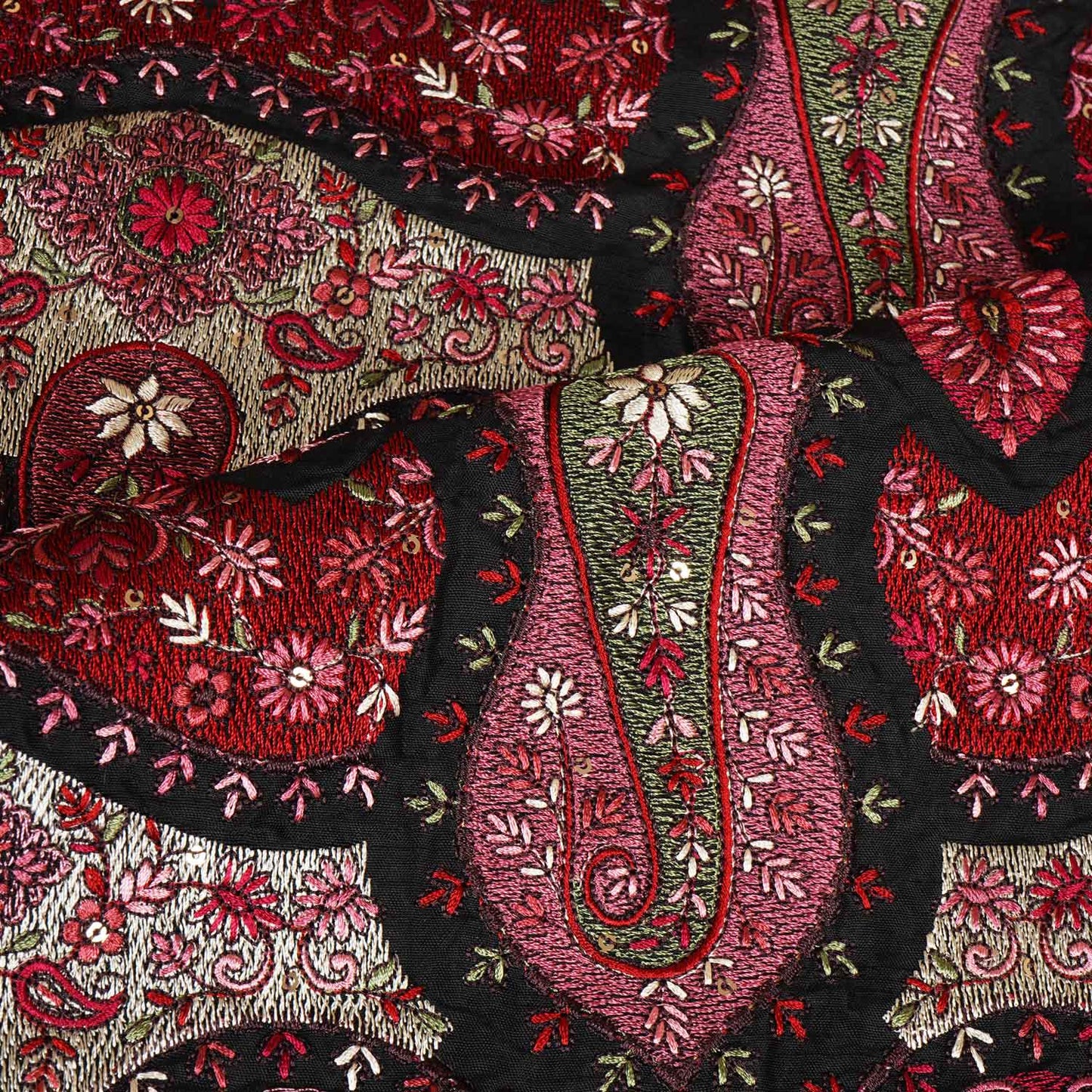 Black Kashmiri Embroidery Raw Silk Fabric DRAJ-28217