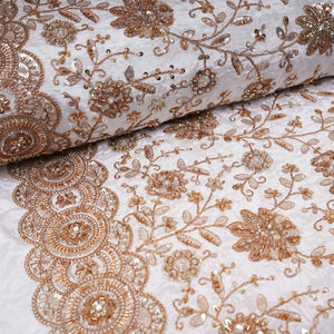 White Floral Zari Embroidery Dyeable Crepe Fabric AC-29217 - TradeUNO