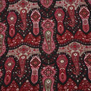 Black Kashmiri Embroidery Raw Silk Fabric DR-28217 - TradeUNO