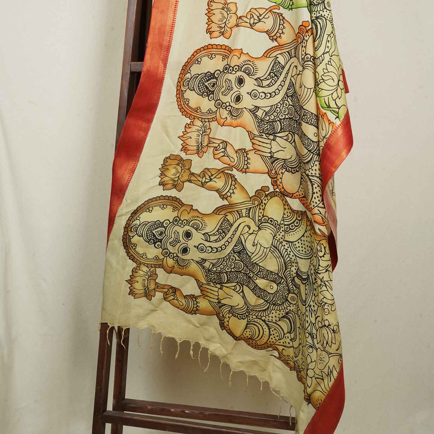 Beige Pen Kalamkari Cotton Silk Dupatta AH-22552