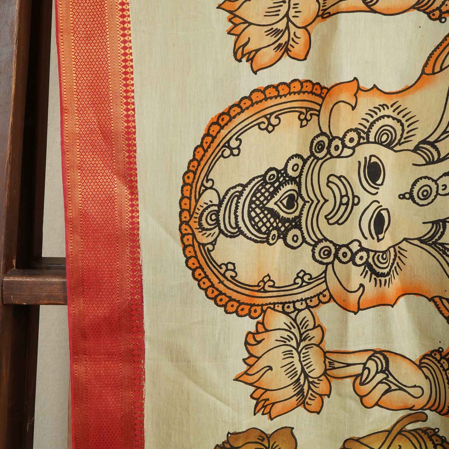 Beige Pen Kalamkari Cotton Silk Dupatta AH-22552