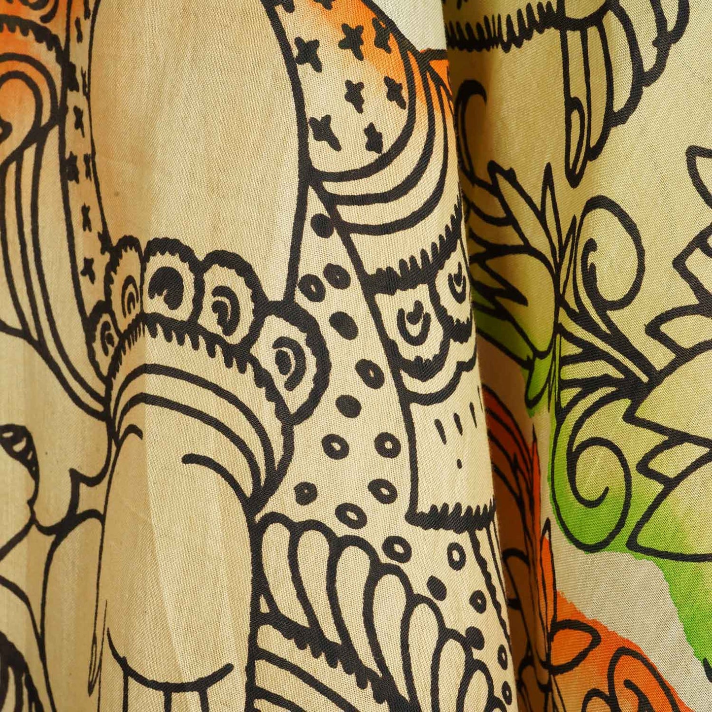 Beige Pen Kalamkari Cotton Silk Dupatta AH-22552