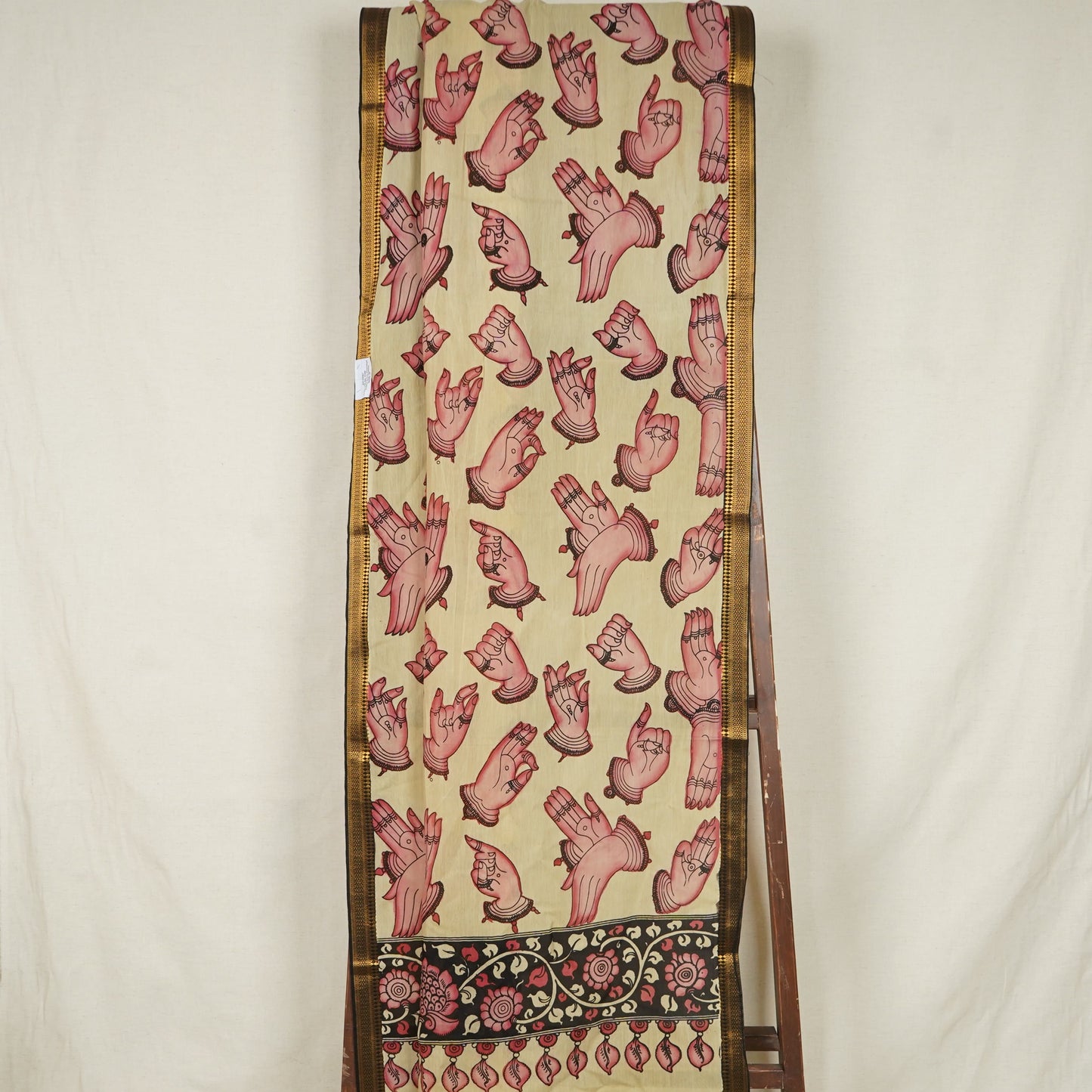 Beige & Pink Pen Kalamkari Cotton Silk Dupatta