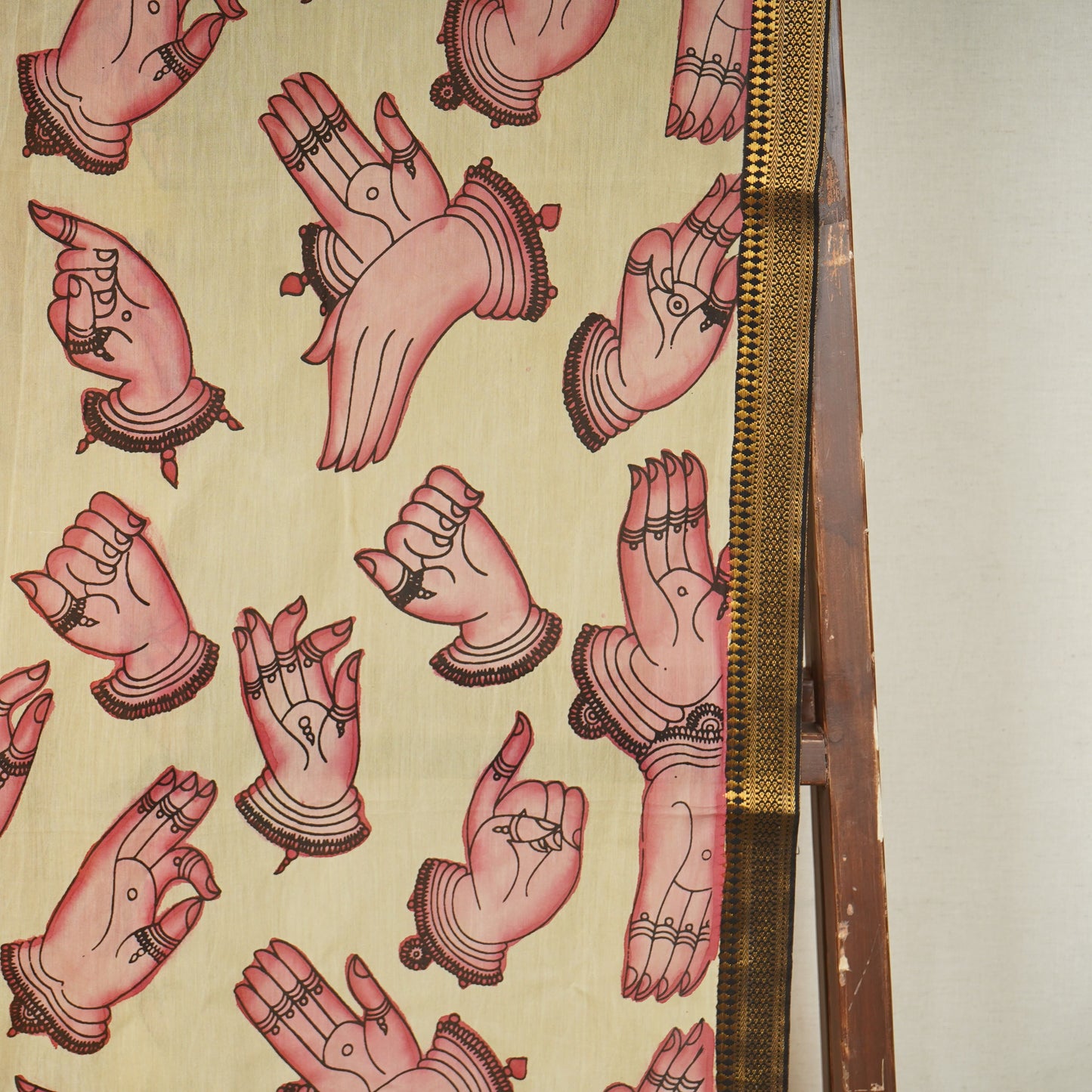 Beige & Pink Pen Kalamkari Cotton Silk Dupatta