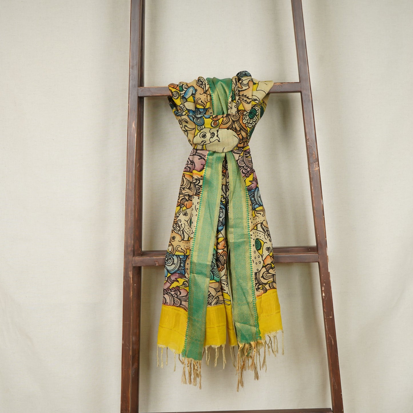 Multicolor Pen Kalamkari Cotton Silk Dupatta