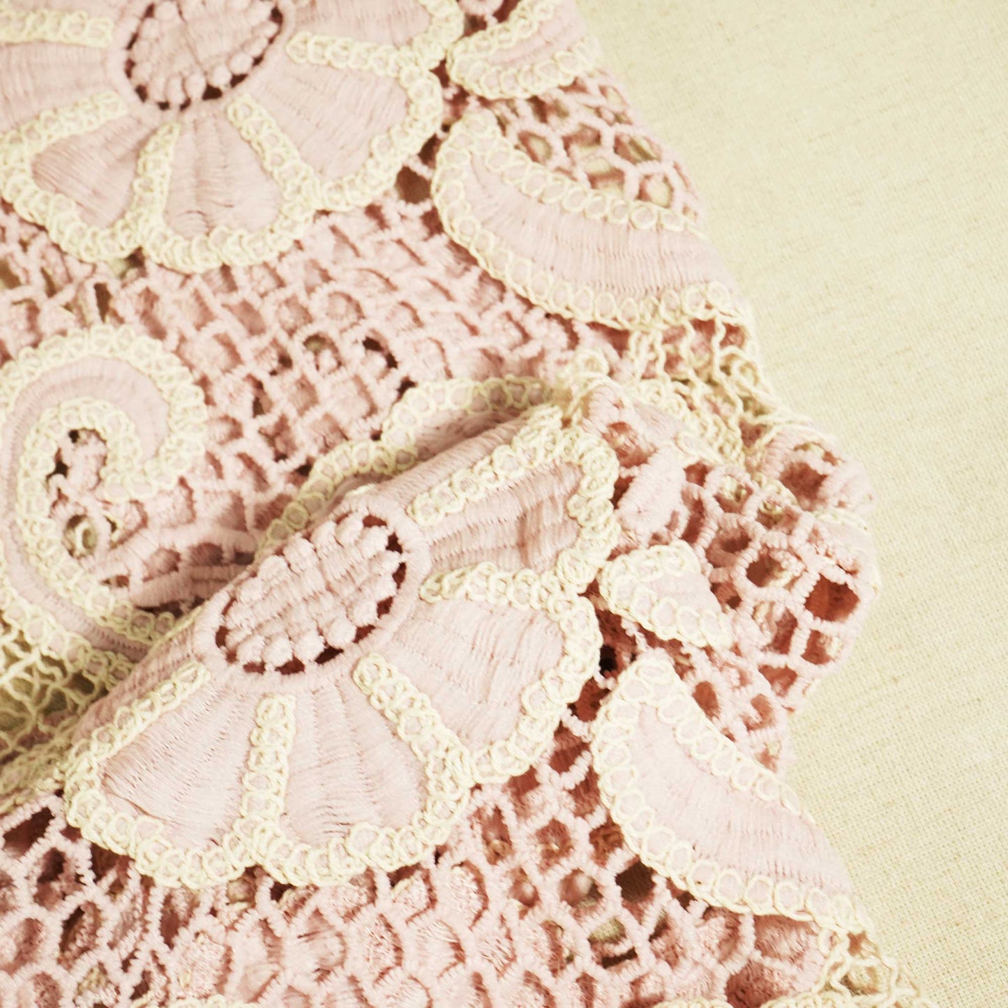 Pink Floral Cotton Crochet Fabric CF-22594