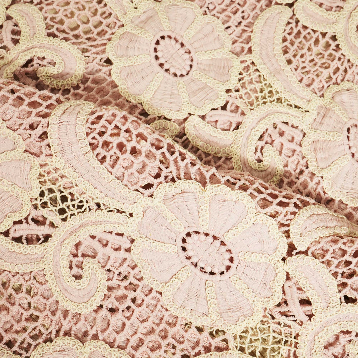 Pink Floral Cotton Crochet Fabric CF-22594