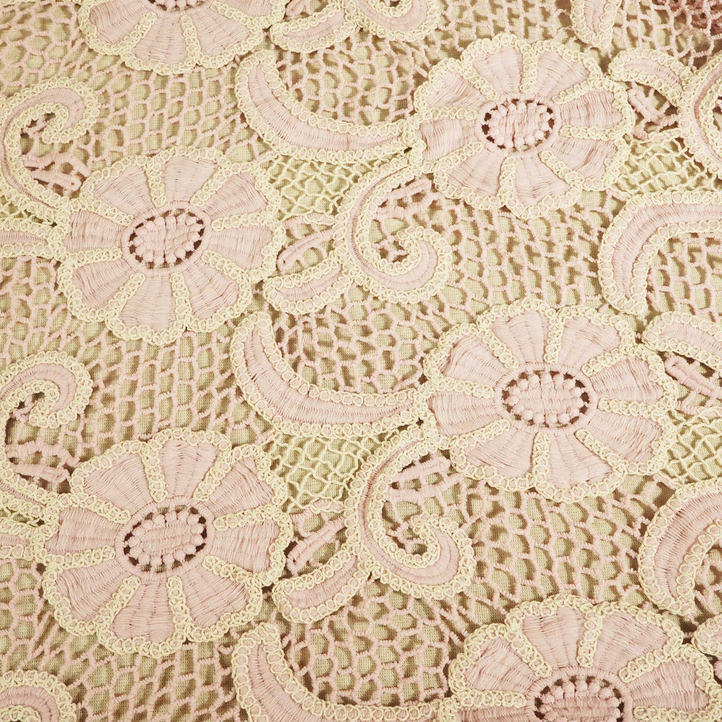 Pink Floral Cotton Crochet Fabric CF-22594