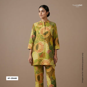 Green Abstract Print Cotton Mulmul Fabric GT-25448 - TradeUNO