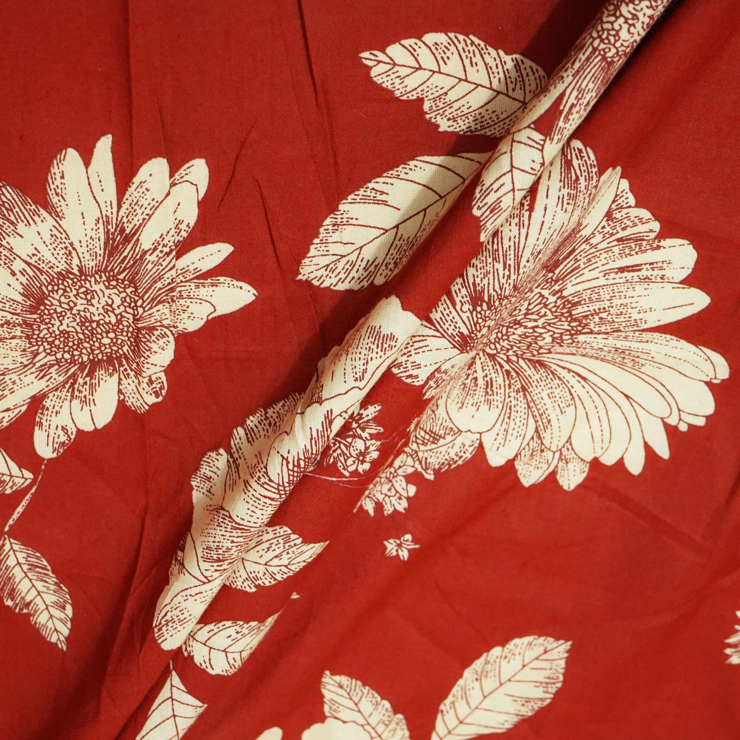 Red Floral Ajrakh Print Cotton Fabric