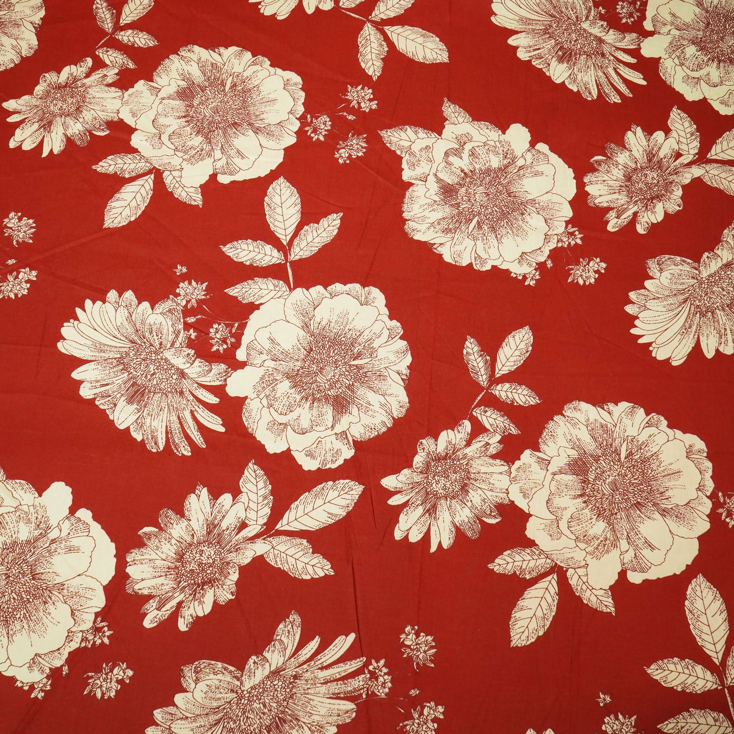 Red Floral Ajrakh Print Cotton Fabric