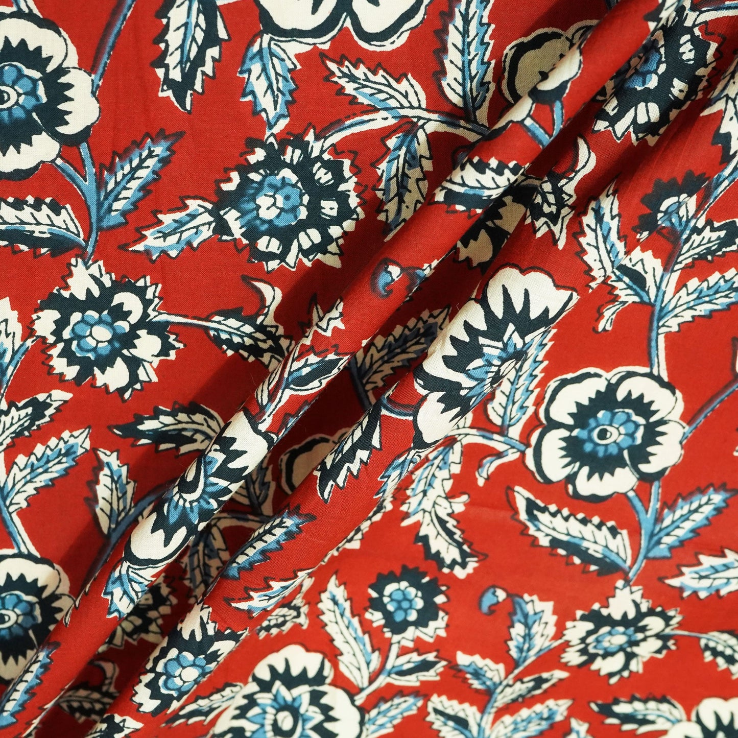 Red Floral Ajrakh Print Cotton Fabric