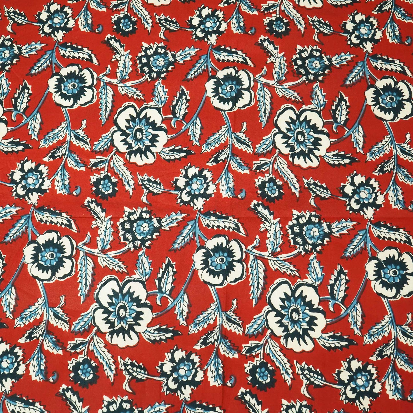 Red Floral Ajrakh Print Cotton Fabric