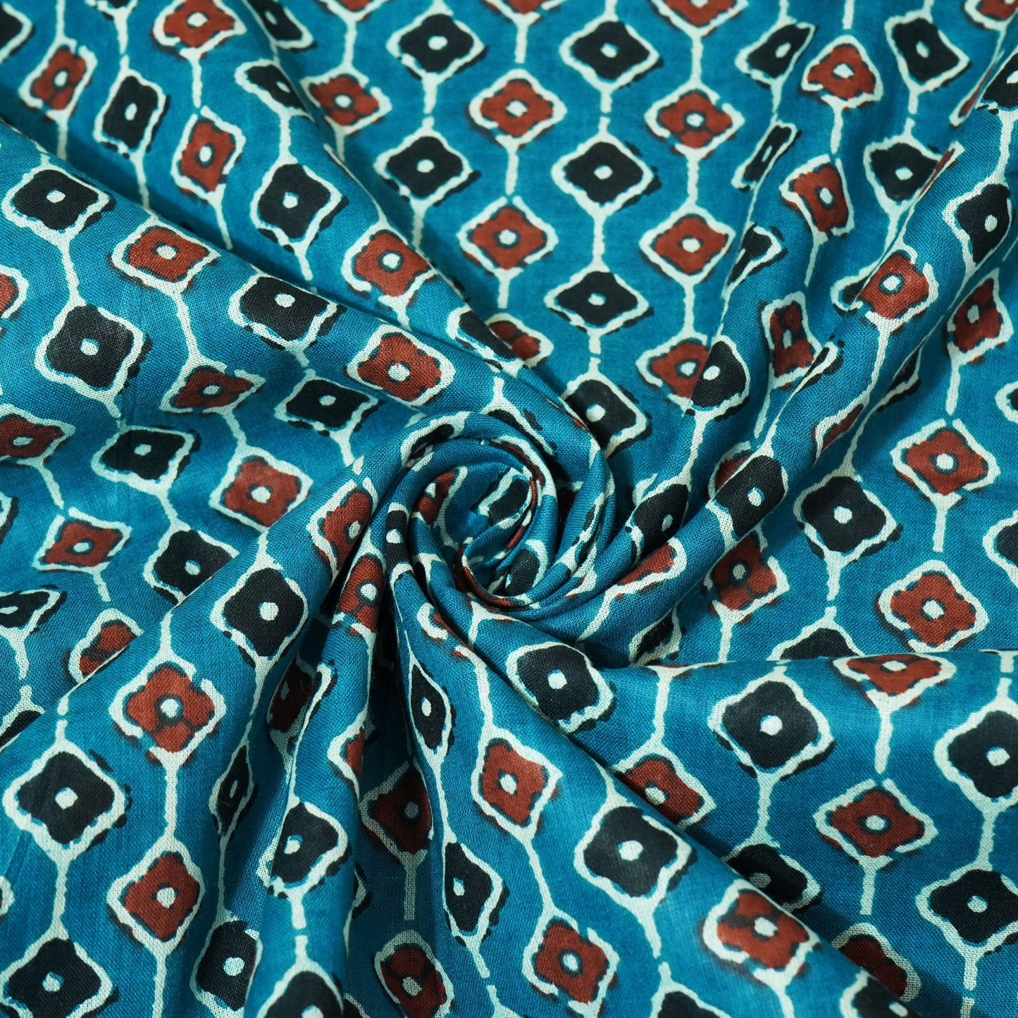 Teal Blue Handblock Cotton Fabric