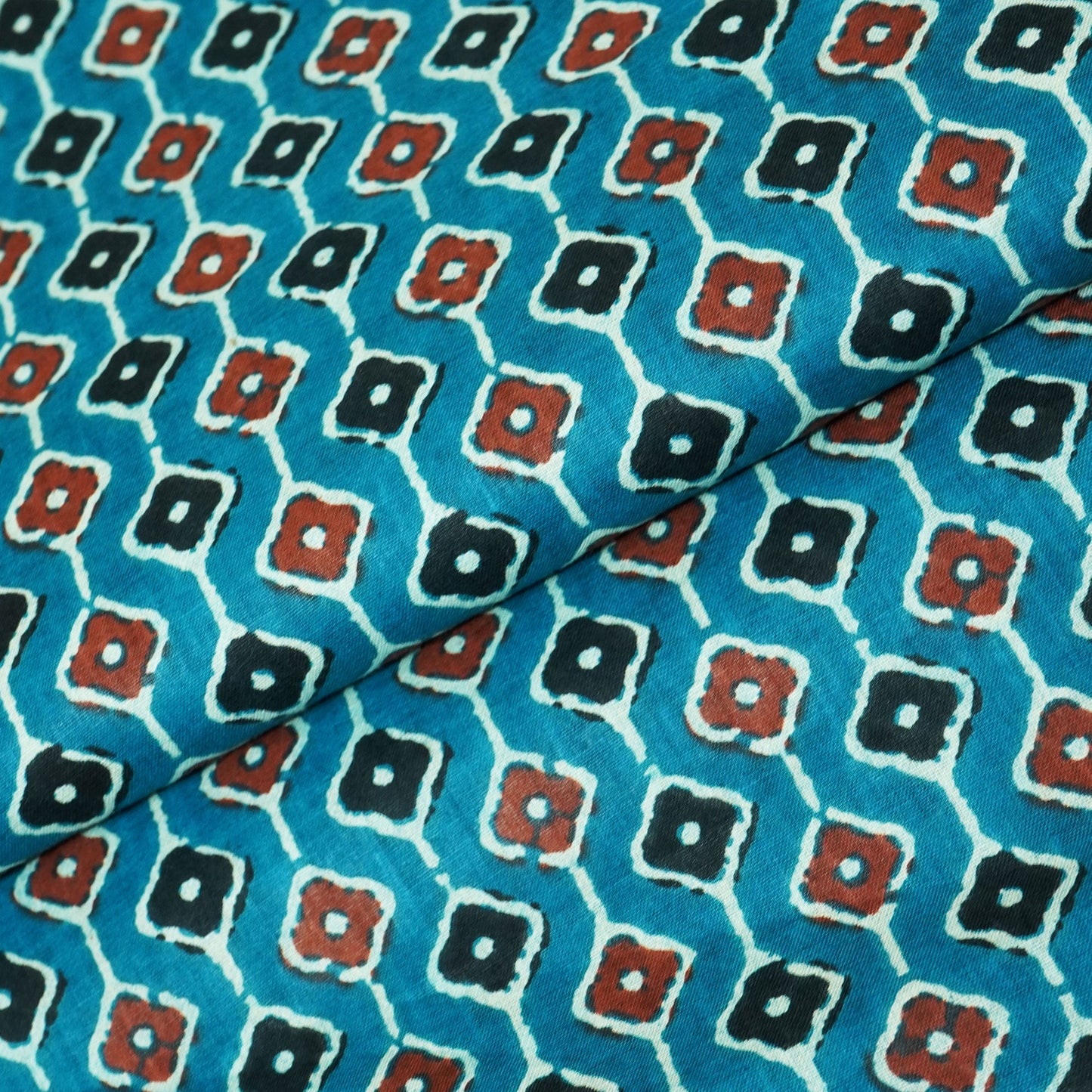 Teal Blue Handblock Cotton Fabric