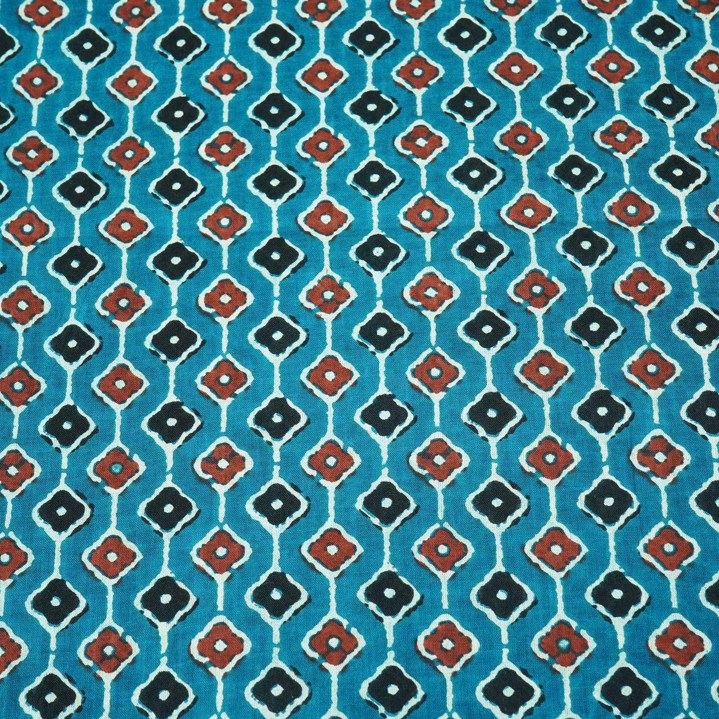 Teal Blue Handblock Cotton Fabric
