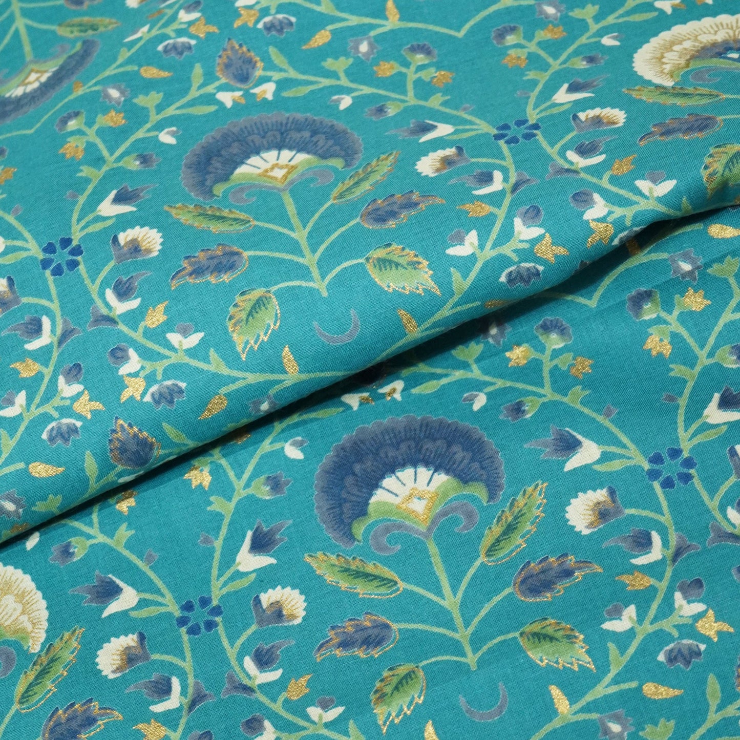 Green Mughal Foil Cotton Print Fabric