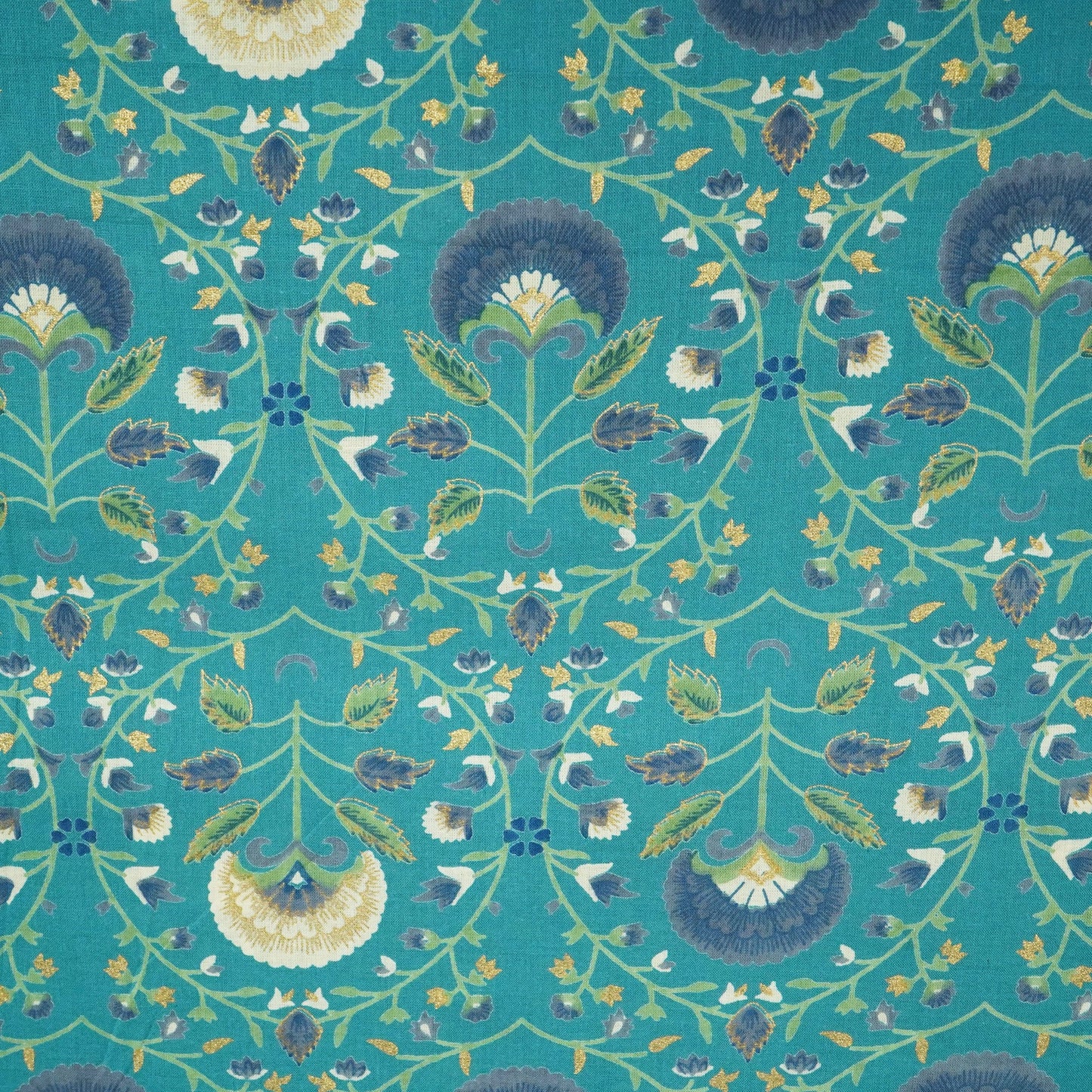 Green Mughal Foil Cotton Print Fabric