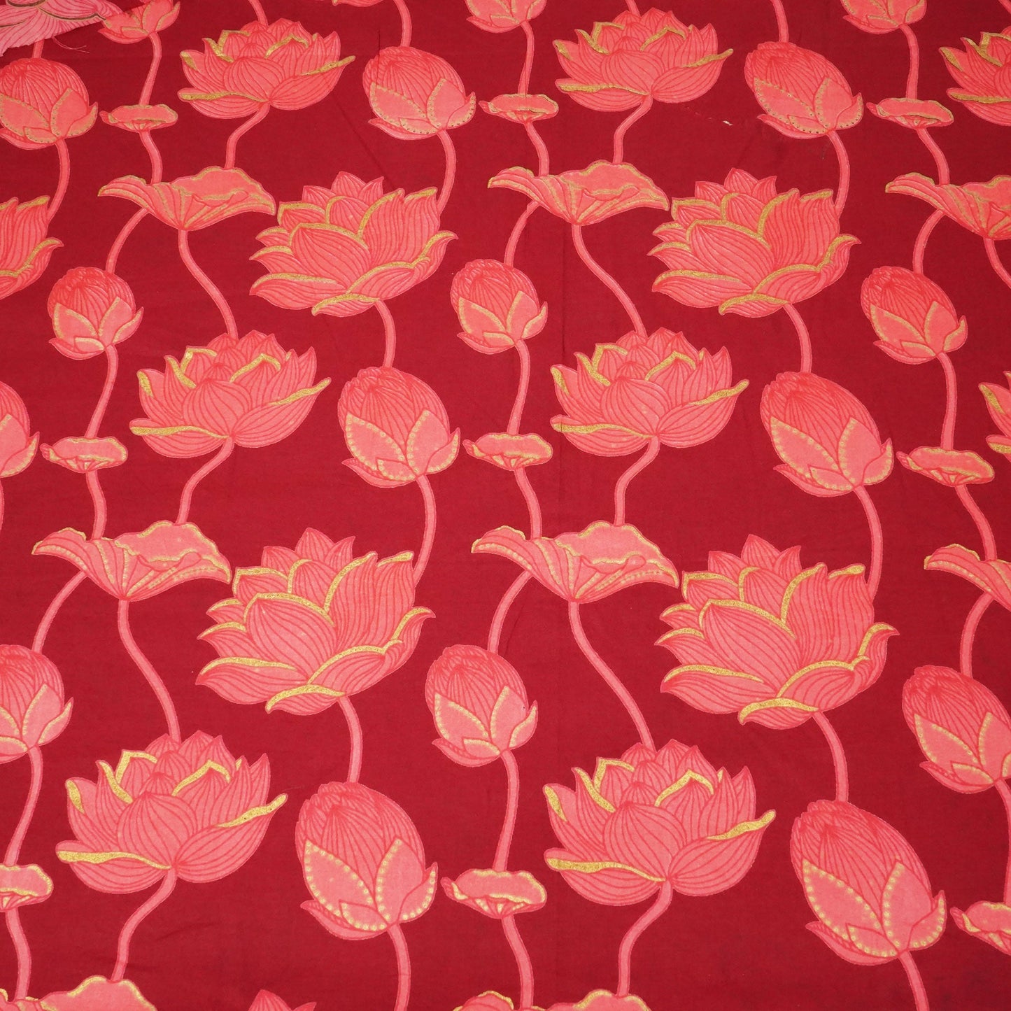 Maroon Floral Foil Cotton Print Fabric