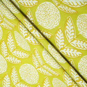 Lime Green Floral Print Cotton Flex Fabric CG-23466