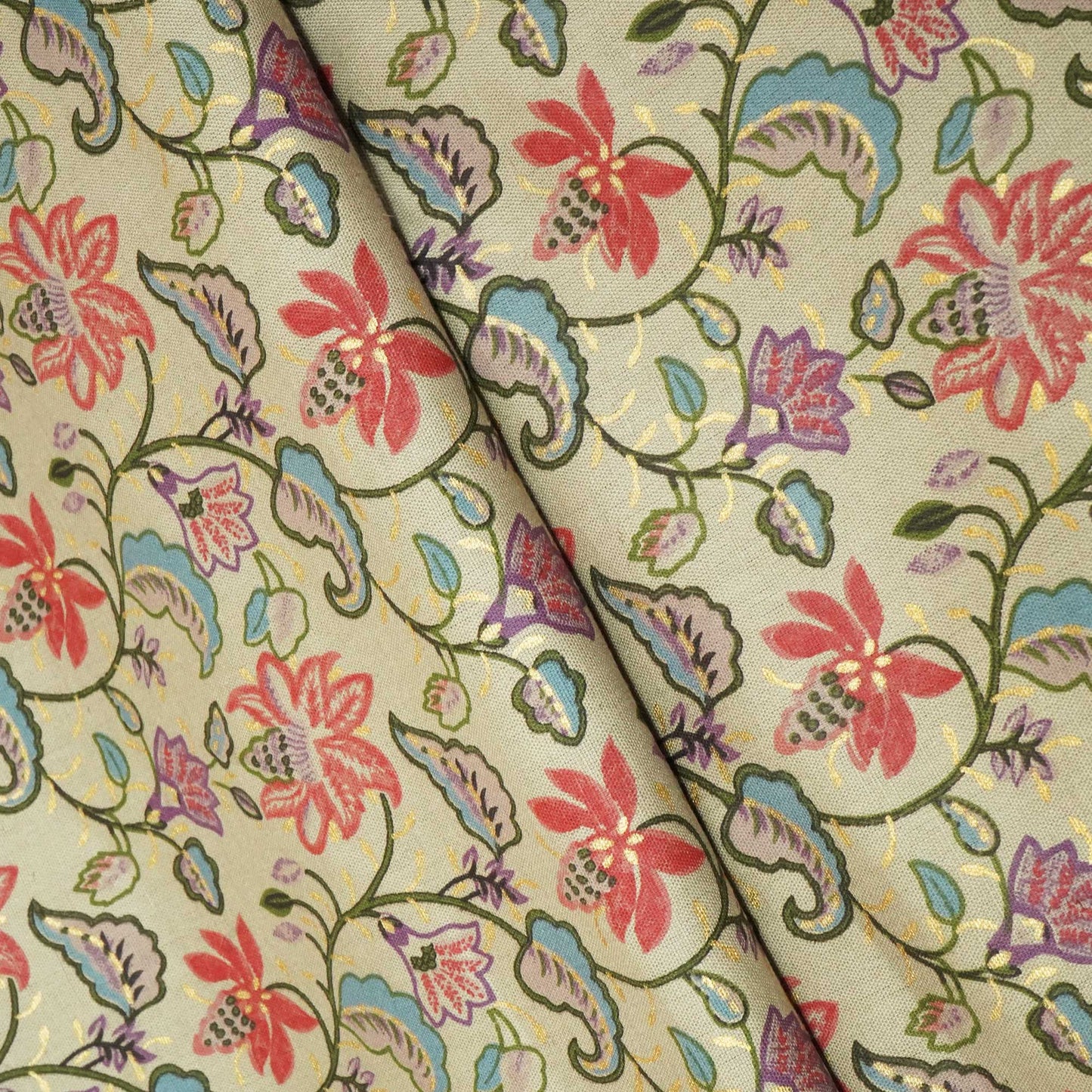 Grey Mughal Zari Print Cotton Flex Fabric CG-23467
