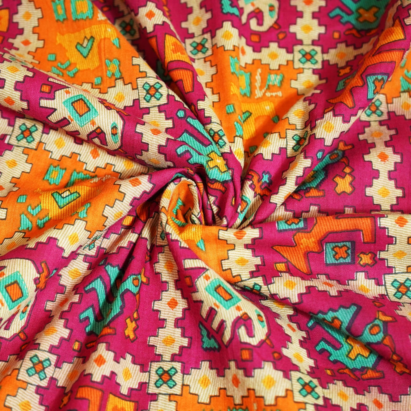 Pink Patola Print Cotton Fabric MFL-23623
