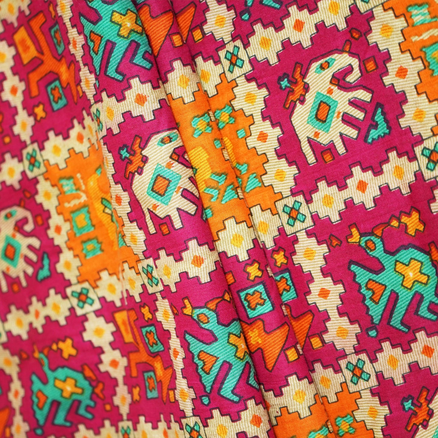 Pink Patola Print Cotton Fabric MFL-23623
