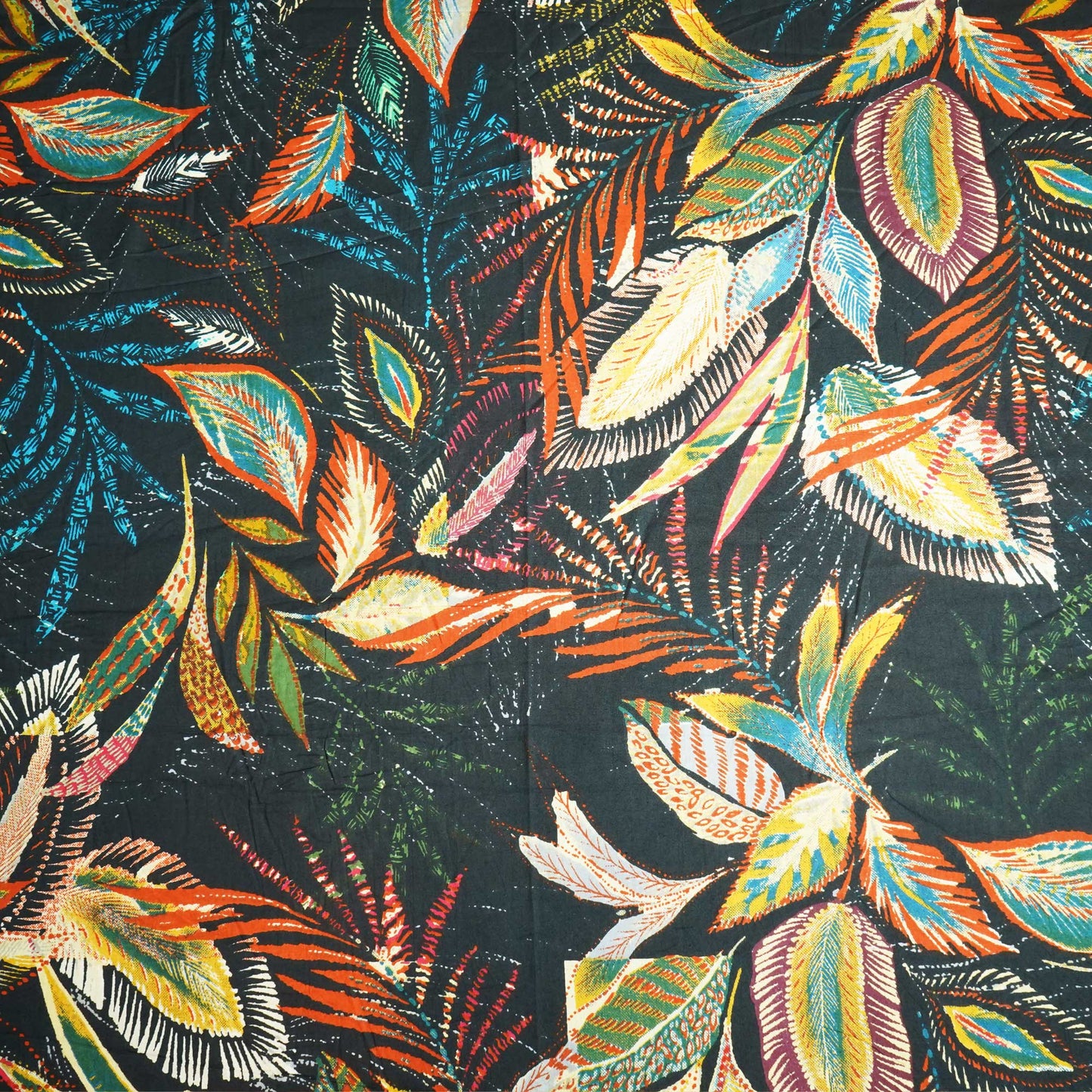 Black Tropical Print Cotton Fabric MFL-23627