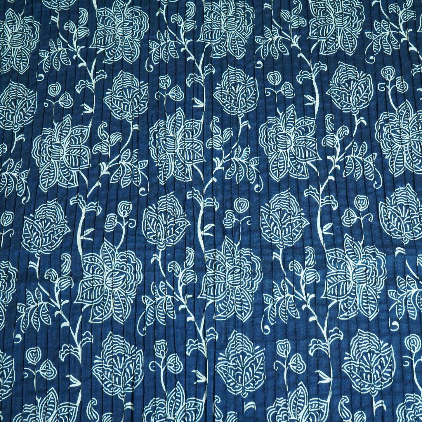 Blue Floral Print Pintuck Cotton Fabric MFL-23661