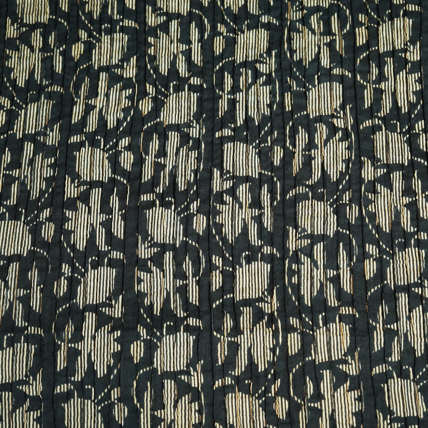 Black Mughal Print Pintuck Cotton Fabric MFL-23663