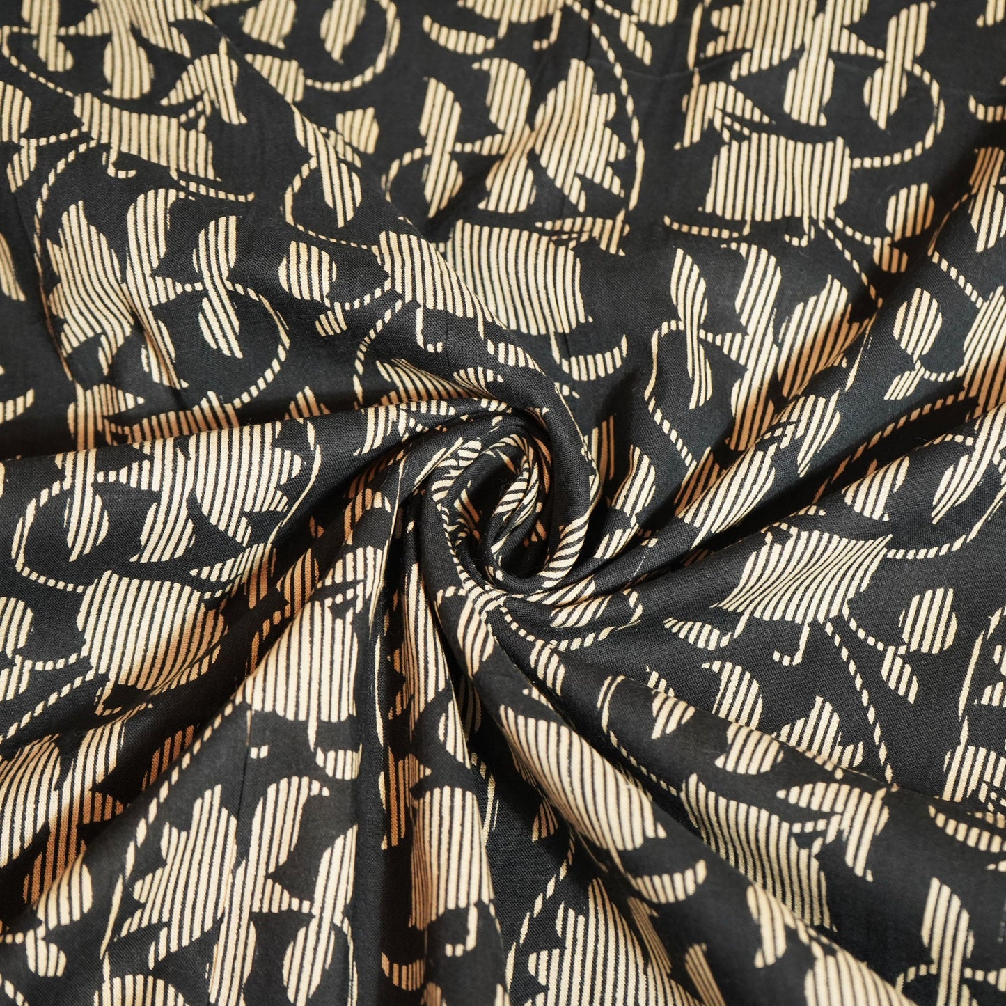 Black Handblock Print Cotton Fabric MFL-23691