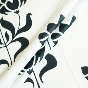 White & Black Tropical Print Cotton Fabric MFL-23730