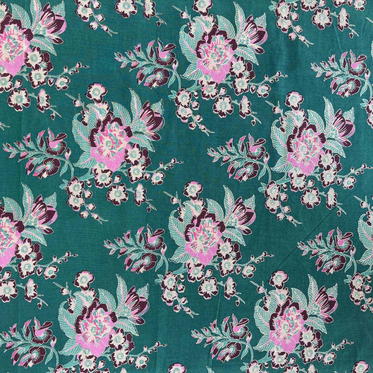 Green Floral Foil Print Cotton Fabric PB-23759